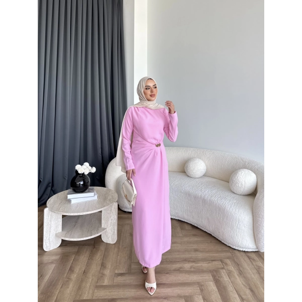 Sılan Yan Detaylı Elbise - Pembe