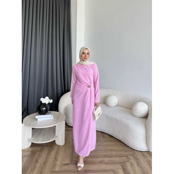 Sılan Yan Detaylı Elbise - Pembe