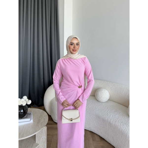 Sılan Yan Detaylı Elbise - Pembe