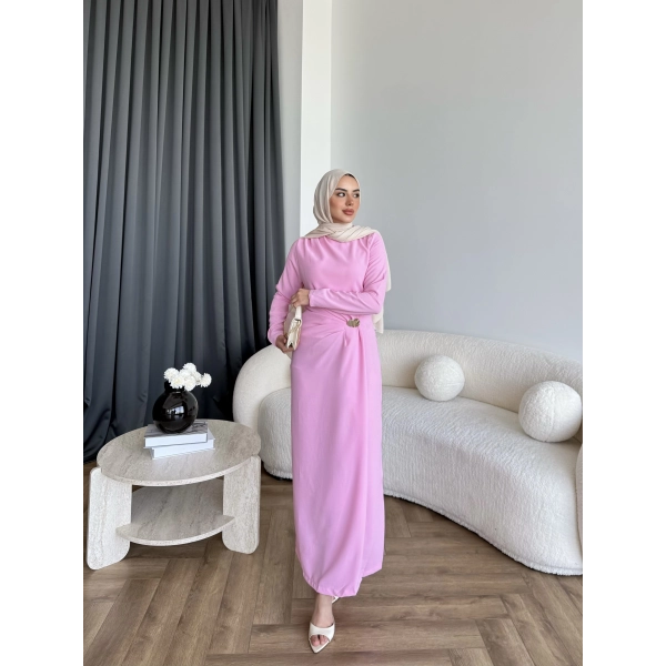 Sılan Yan Detaylı Elbise - Pembe