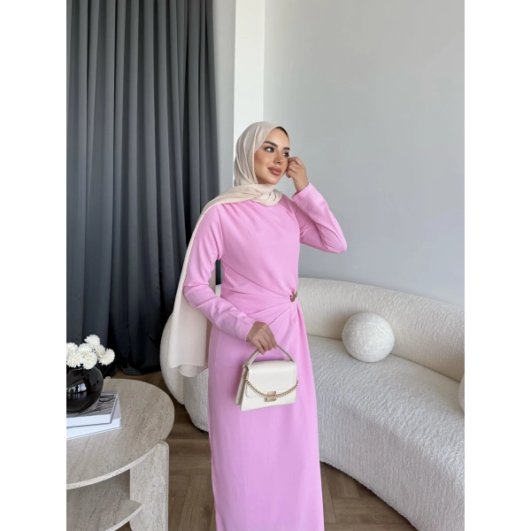 Sılan Yan Detaylı Elbise - Pembe