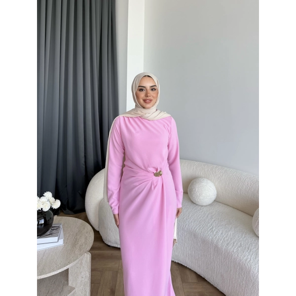 Sılan Yan Detaylı Elbise - Pembe
