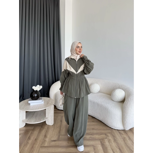 Pwn - Hanly Çizgi Detaylı Modal Takım - Haki