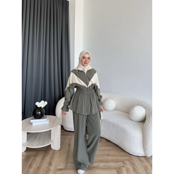 Pwn - Hanly Çizgi Detaylı Modal Takım - Haki