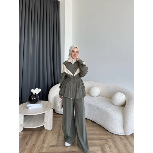 Pwn - Hanly Çizgi Detaylı Modal Takım - Haki