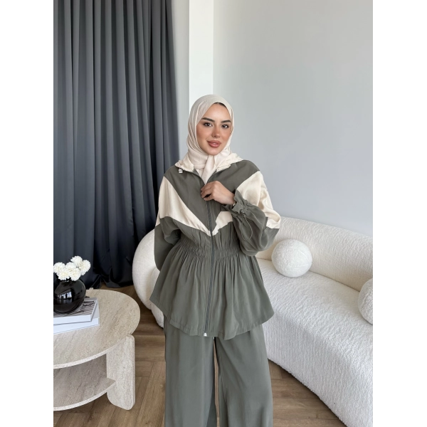 Pwn - Hanly Çizgi Detaylı Modal Takım - Haki