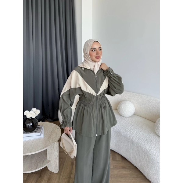 Pwn - Hanly Çizgi Detaylı Modal Takım - Haki