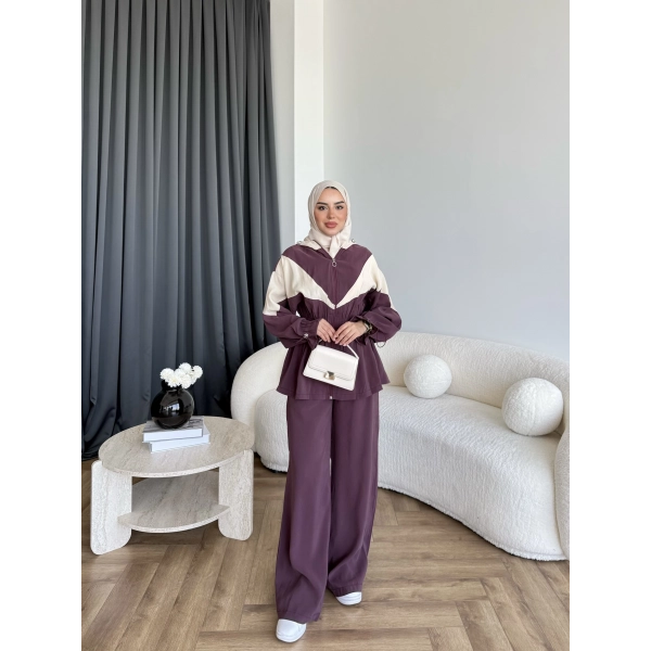 Pwn - Hanly Çizgi Detaylı Modal Takım - Bordo