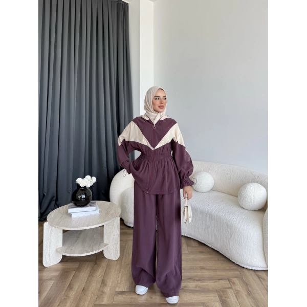Pwn - Hanly Çizgi Detaylı Modal Takım - Bordo