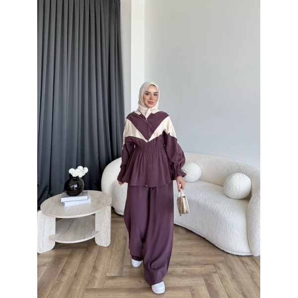 Pwn - Hanly Çizgi Detaylı Modal Takım - Bordo