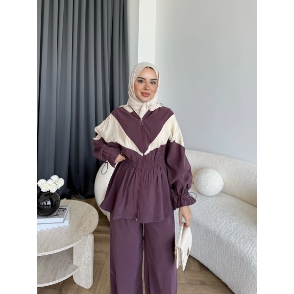 Pwn - Hanly Çizgi Detaylı Modal Takım - Bordo