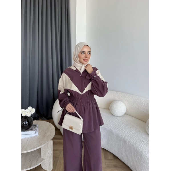 Pwn - Hanly Çizgi Detaylı Modal Takım - Bordo