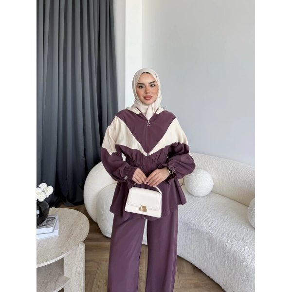 Pwn - Hanly Çizgi Detaylı Modal Takım - Bordo