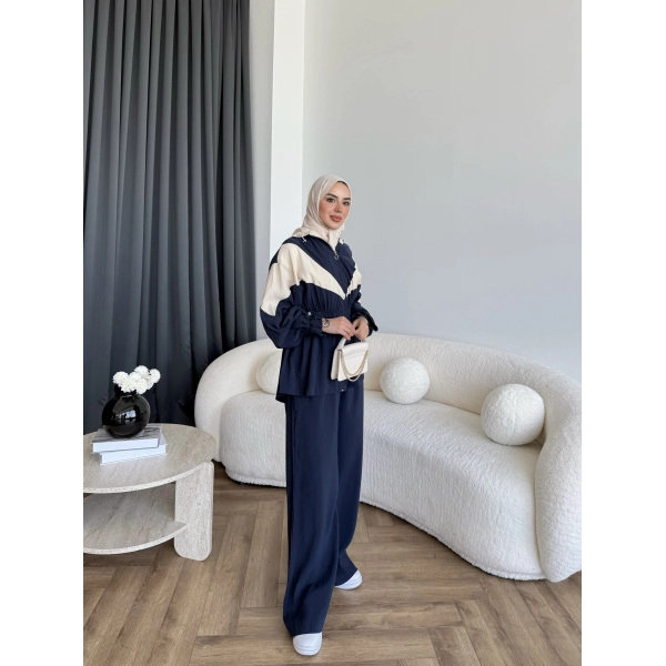 Pwn - Hanly Çizgi Detaylı Modal Takım - Lacivert