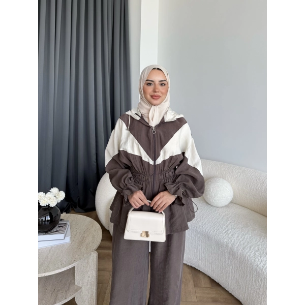 Pwn - Hanly Çizgi Detaylı Modal Takım - Kahve