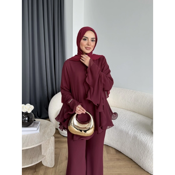 Hew - Eldar Şifon Takım - Bordo - BAYRAMDAN SONRA 10-15 İŞ GÜNÜ İÇİNDE GELİCEKTİR