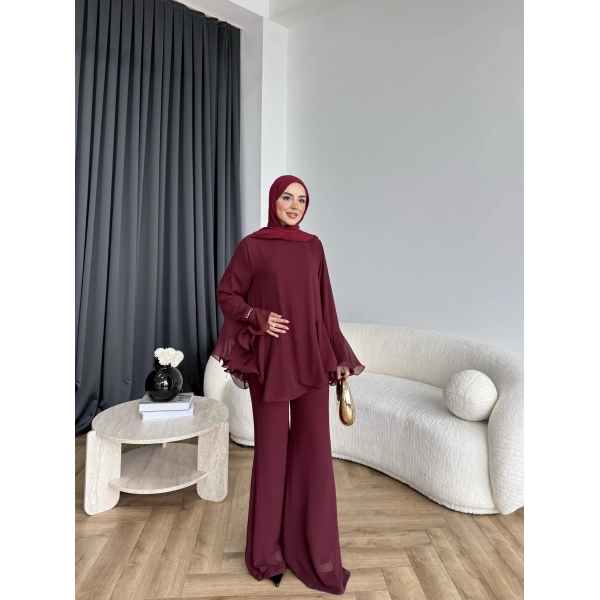 Hew - Eldar Şifon Takım - Bordo - BAYRAMDAN SONRA 10-15 İŞ GÜNÜ İÇİNDE GELİCEKTİR