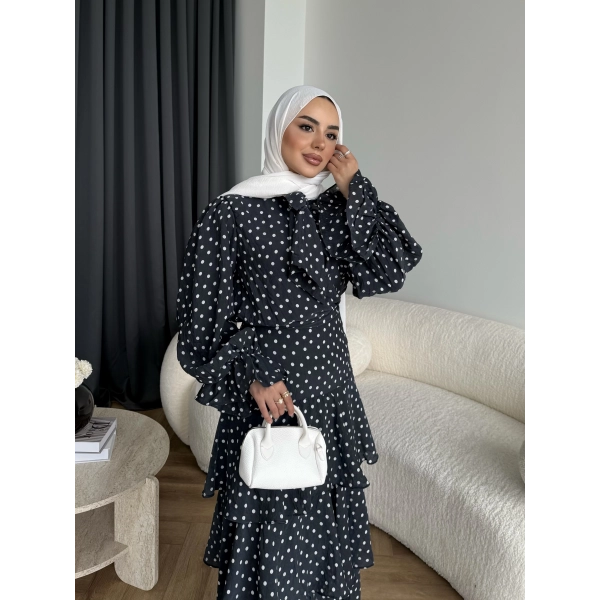 Tb - Ponpon Kat Kat Etekli Takım - Siyah