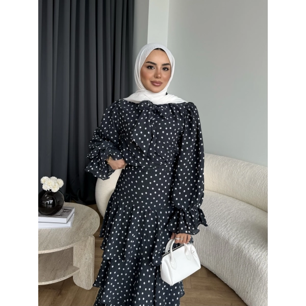 Tb - Ponpon Kat Kat Etekli Takım - Siyah
