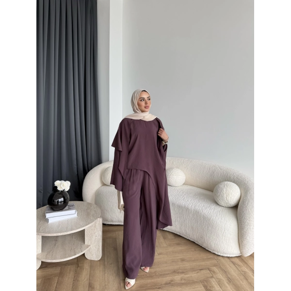 Bel - Tayla Asimetrik Şallı Takım - Bordo