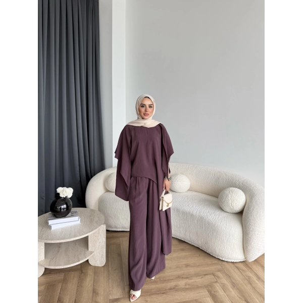 Bel - Tayla Asimetrik Şallı Takım - Bordo
