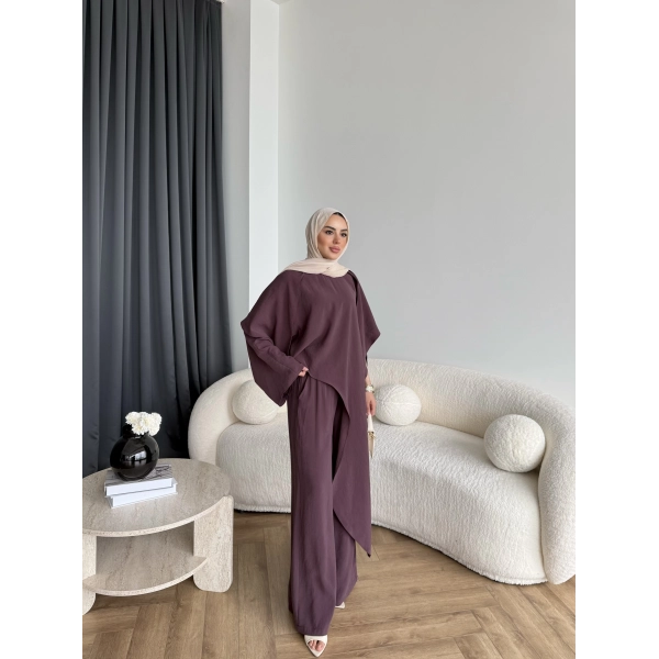 Bel - Tayla Asimetrik Şallı Takım - Bordo