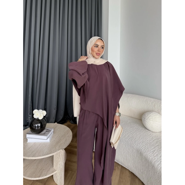Bel - Tayla Asimetrik Şallı Takım - Bordo