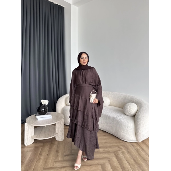 Tb - Gezce Kat Kat Etekli Takım - Kahve