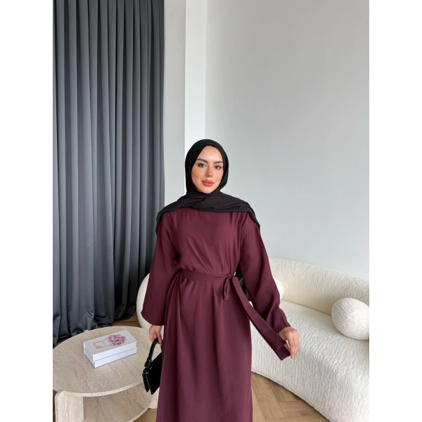 Adeny Krep Kumaş Elbise - Bordo