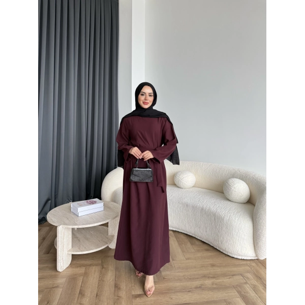 Adeny Krep Kumaş Elbise - Bordo