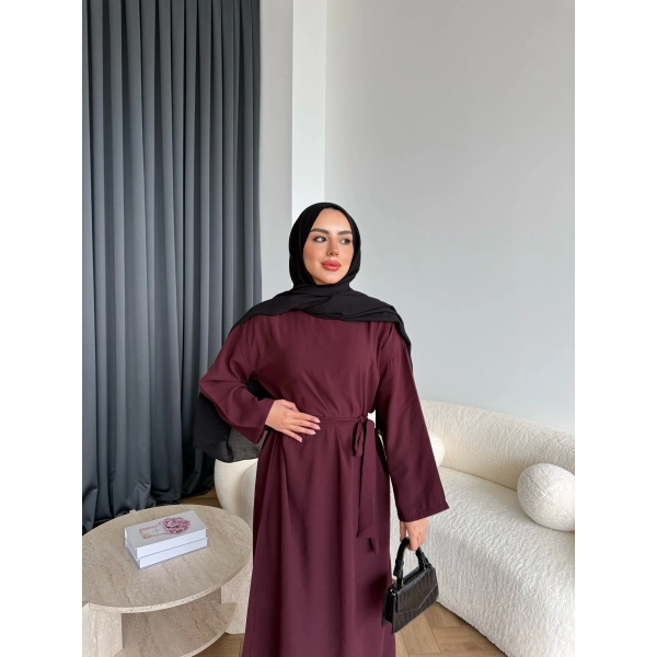 Adeny Krep Kumaş Elbise - Bordo