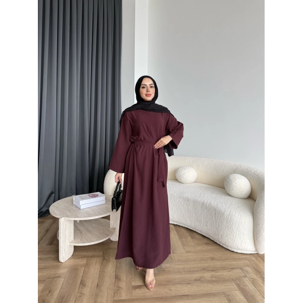 Adeny Krep Kumaş Elbise - Bordo