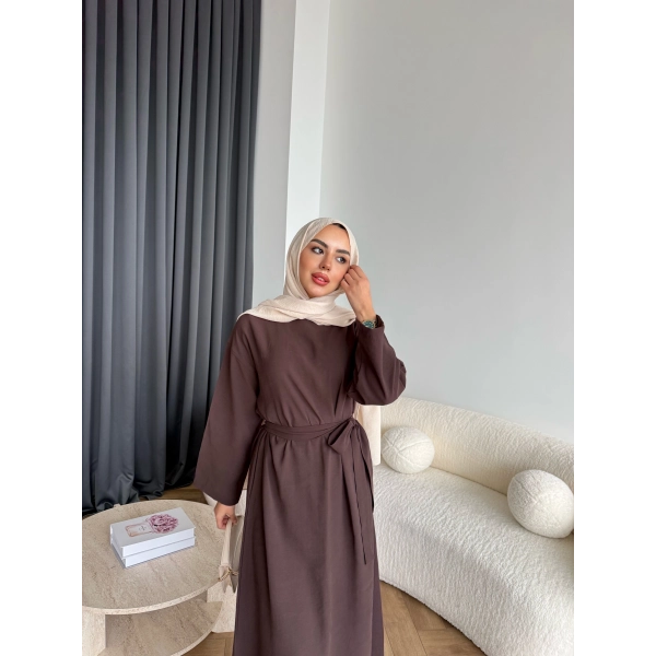 Adeny Krep Kumaş Elbise - Kahve
