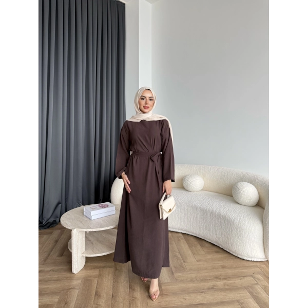 Adeny Krep Kumaş Elbise - Kahve