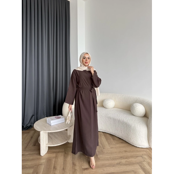 Adeny Krep Kumaş Elbise - Kahve
