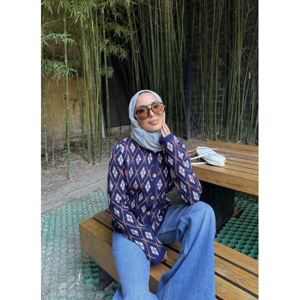 Baklava Desen Hırka - Lacivert