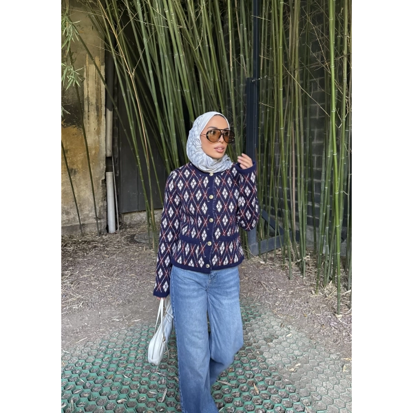 Baklava Desen Hırka - Lacivert