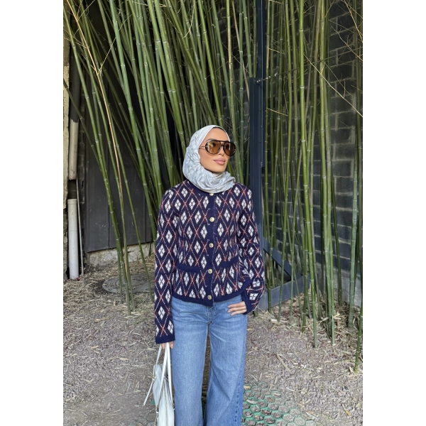 Baklava Desen Hırka - Lacivert