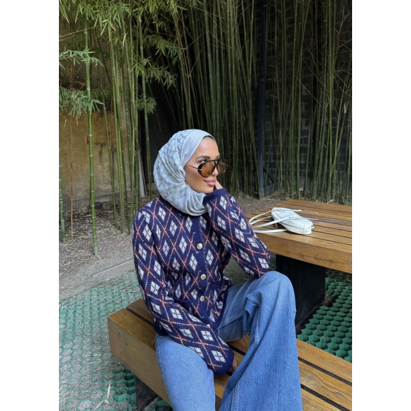 Baklava Desen Hırka - Lacivert