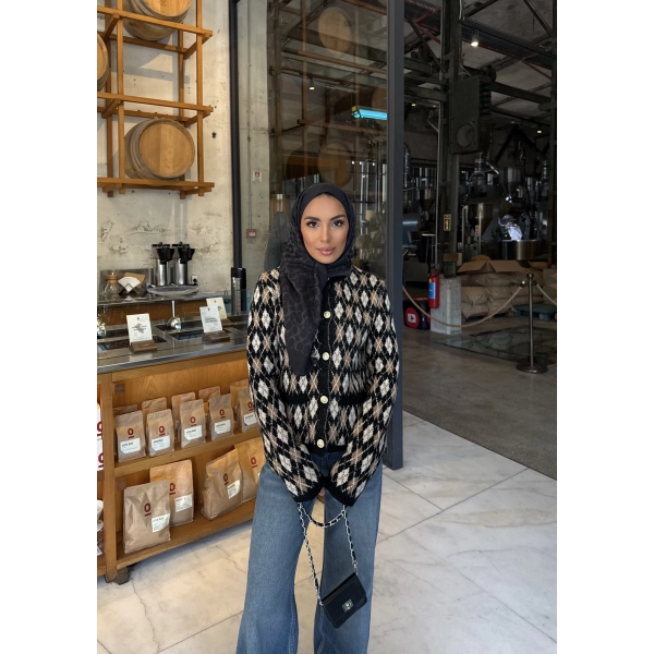 Baklava Desen Hırka - Siyah