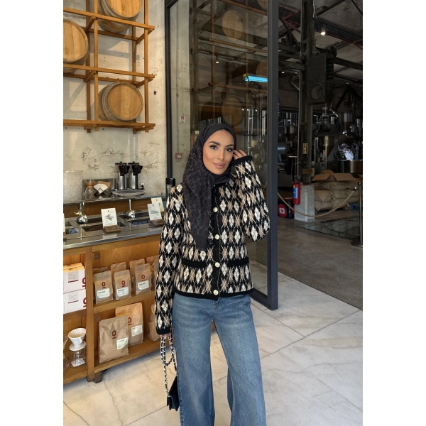 Baklava Desen Hırka - Siyah