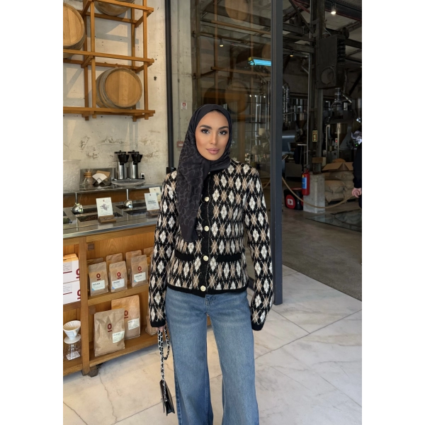 Baklava Desen Hırka - Siyah