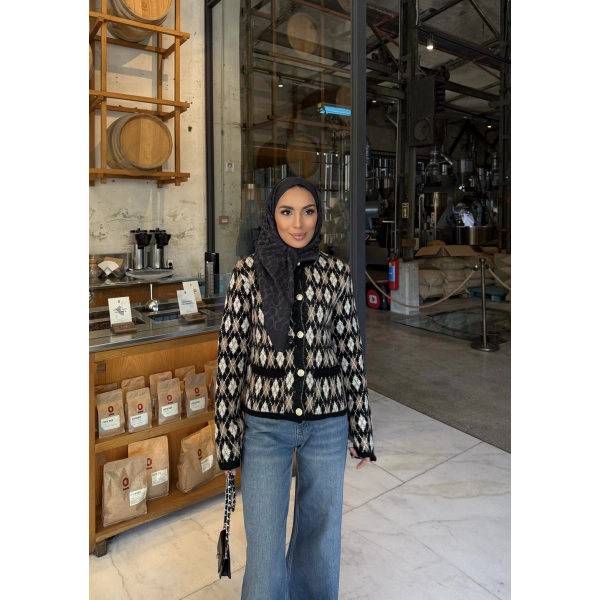 Baklava Desen Hırka - Siyah