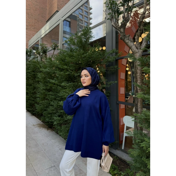 Balon Kol Triko Kazak - Lacivert