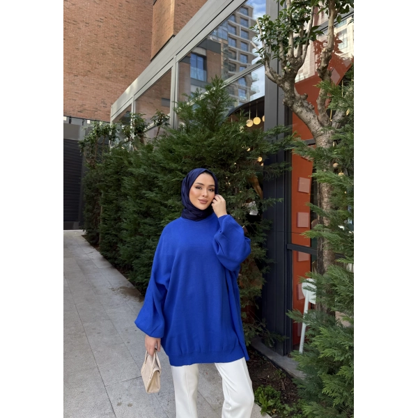 Balon Kol Triko Kazak - Mavi