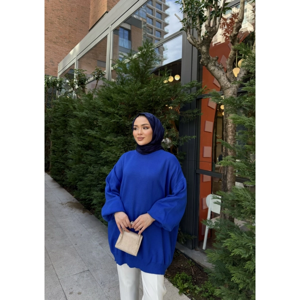 Balon Kol Triko Kazak - Mavi