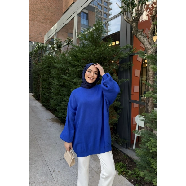 Balon Kol Triko Kazak - Mavi