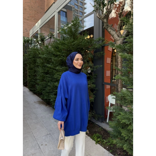 Balon Kol Triko Kazak - Mavi