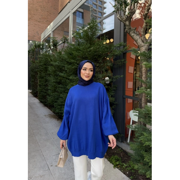 Balon Kol Triko Kazak - Mavi