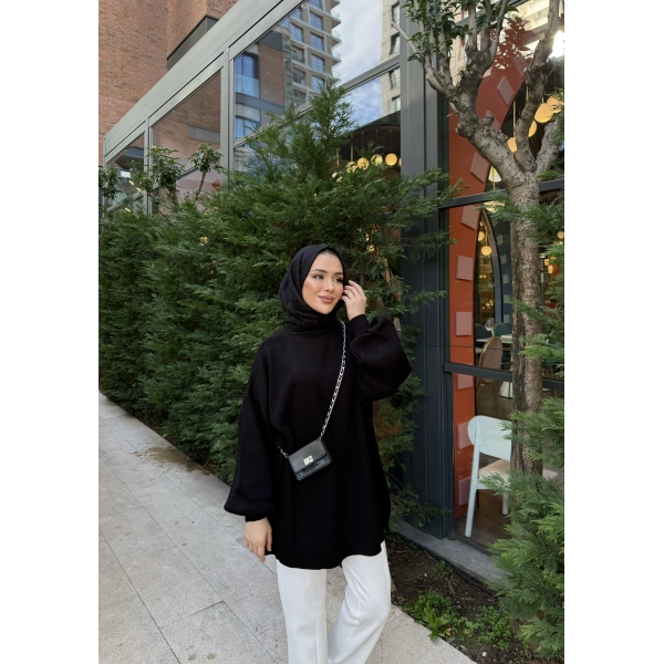 Balon Kol Triko Kazak - Siyah